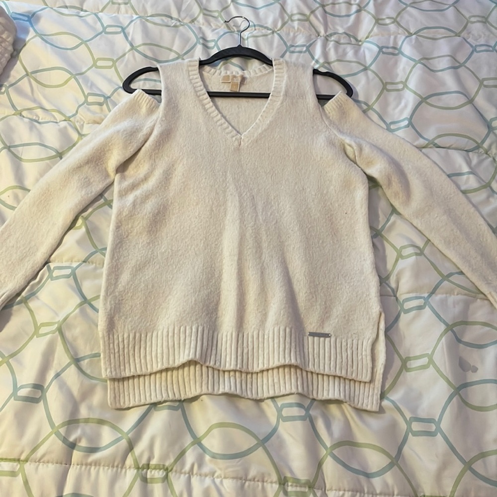 Michael Kors White Cold-Shoulder Knit Sweater